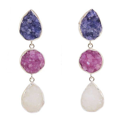 Pendientes Mademoiselle Plata Azul, Fucsia y Blanco