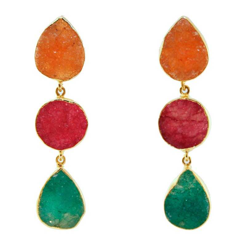 Pendientes Mademoiselle Naranja, Fresa y Verde