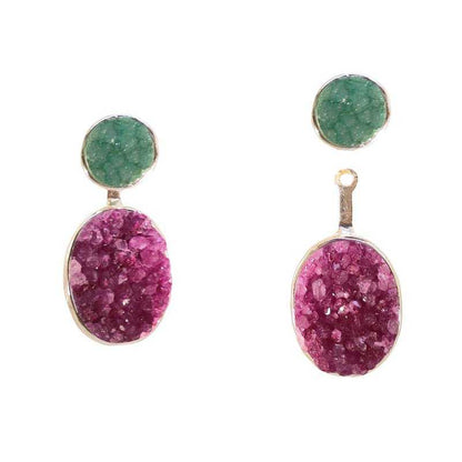 Pendientes Rupia Desmontable Plata Verde y Fucsia