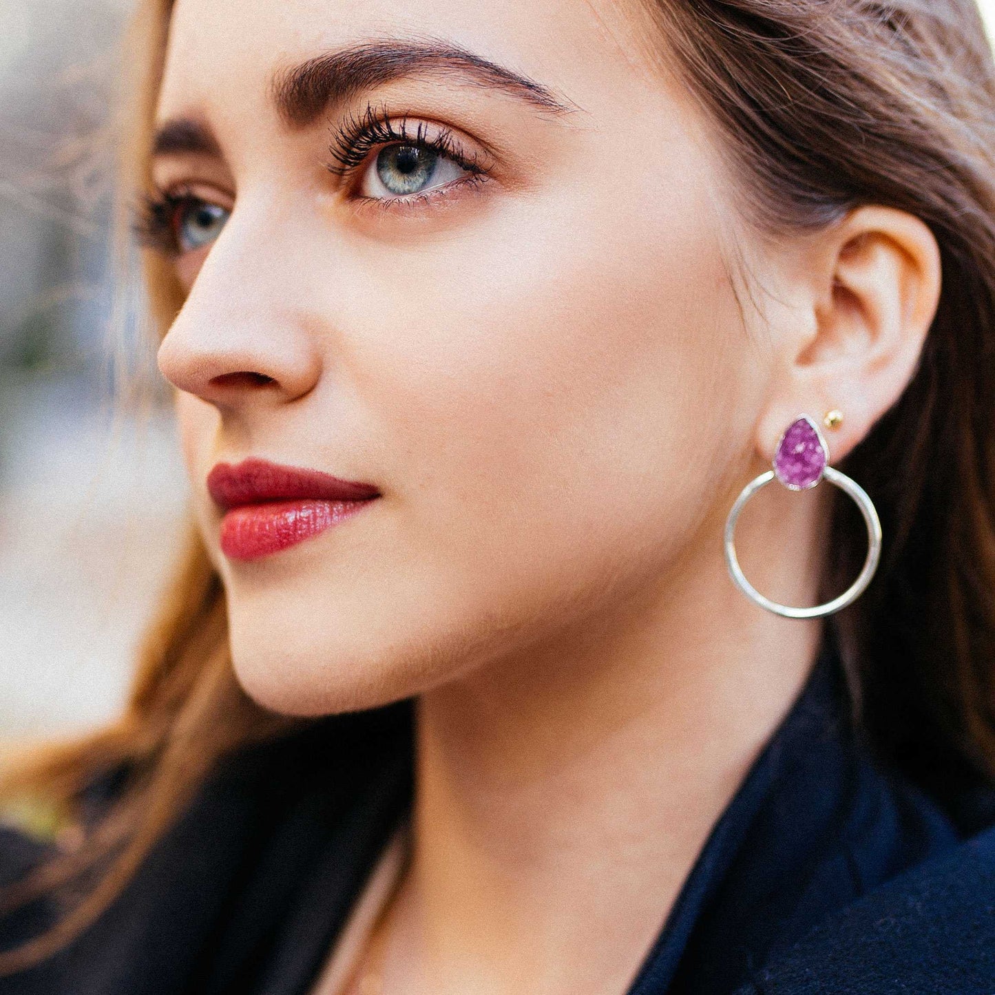 Pendientes Diwa Small Plata Fucsia