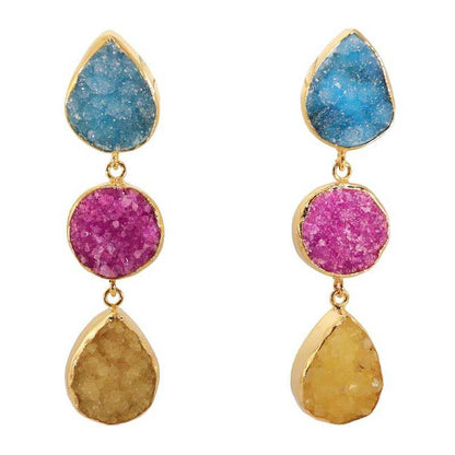 Pendientes Mademoiselle Azul turquesa, Fucsia y Amarillo