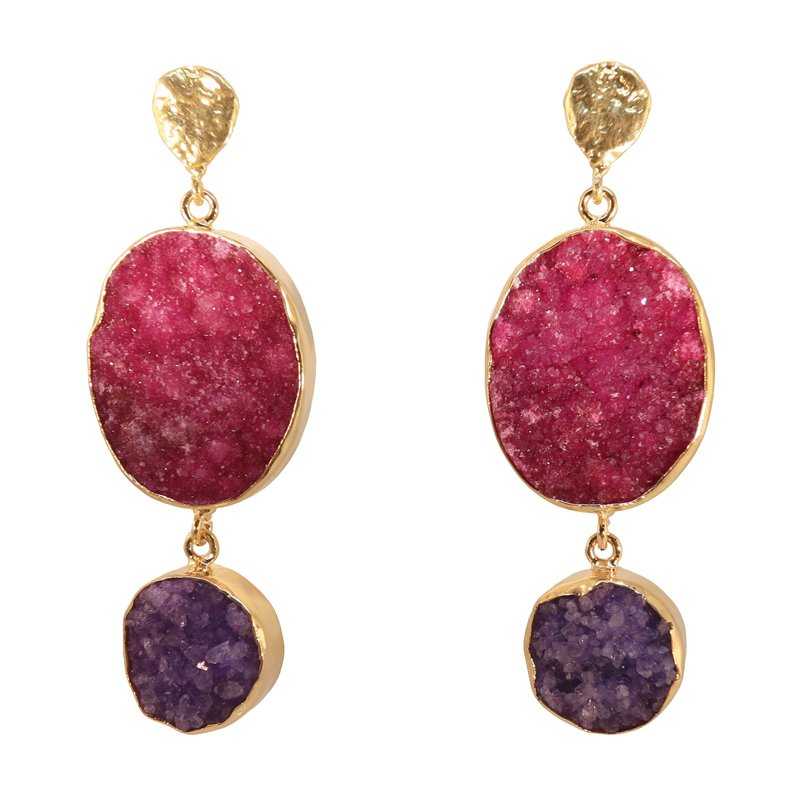 Pendientes Saphiro Fucsia mo y Morado