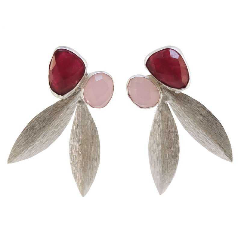 Pendientes Narciso Plata Rubí y Rosa Claro