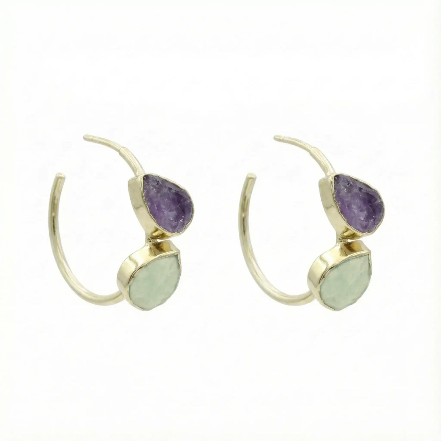 Pendientes Aros Thira Ed. Limitada Rough Morado Amatista y Verde agua