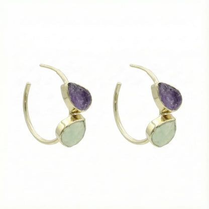 Pendientes Aros Thira Ed. Limitada Rough Morado Amatista y Verde agua