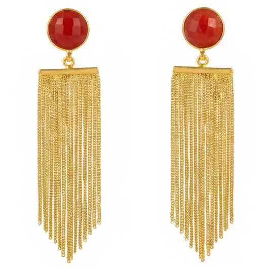 Pendientes Borla Flecos Rojo