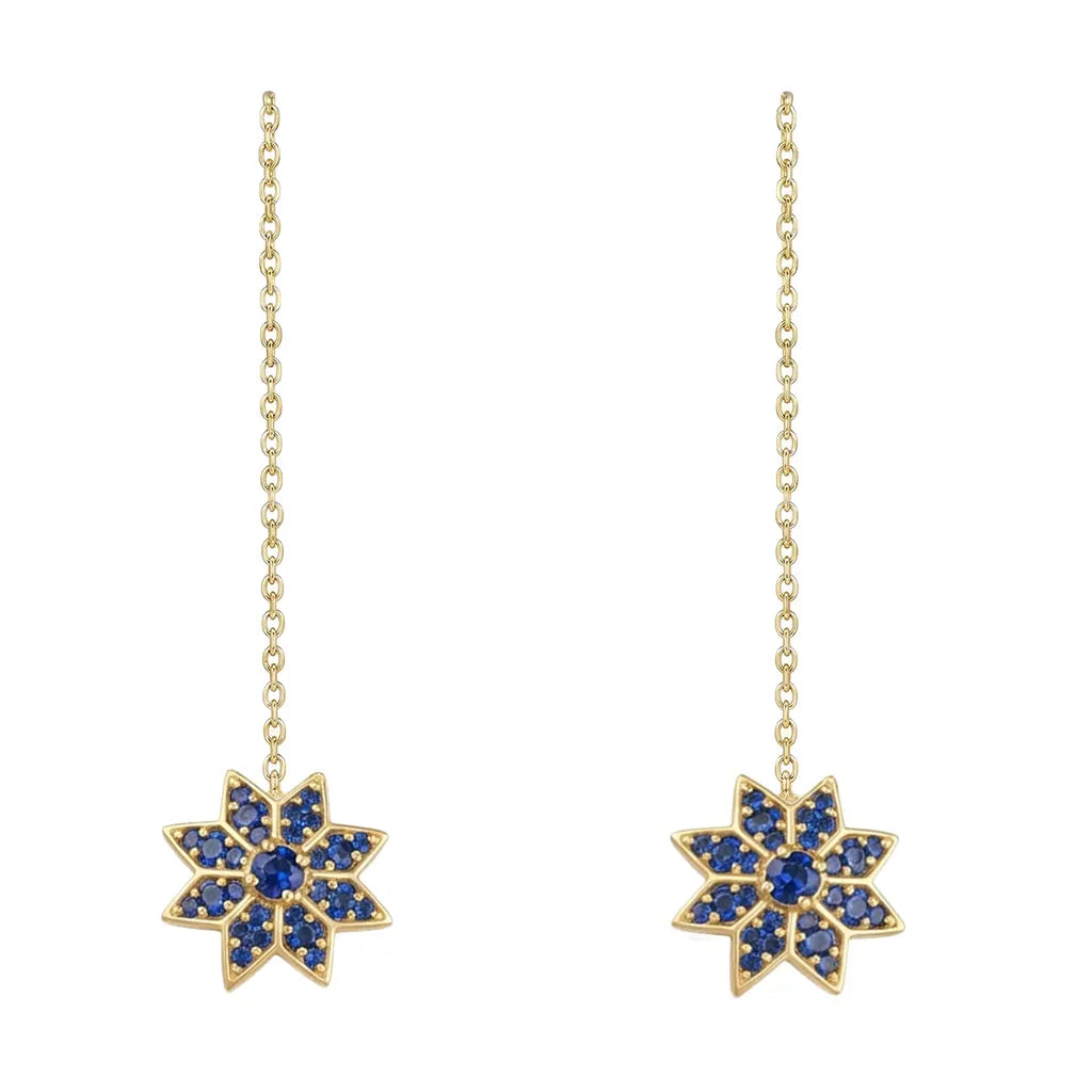 Pendientes Cadena Star Plata Azul Shine
