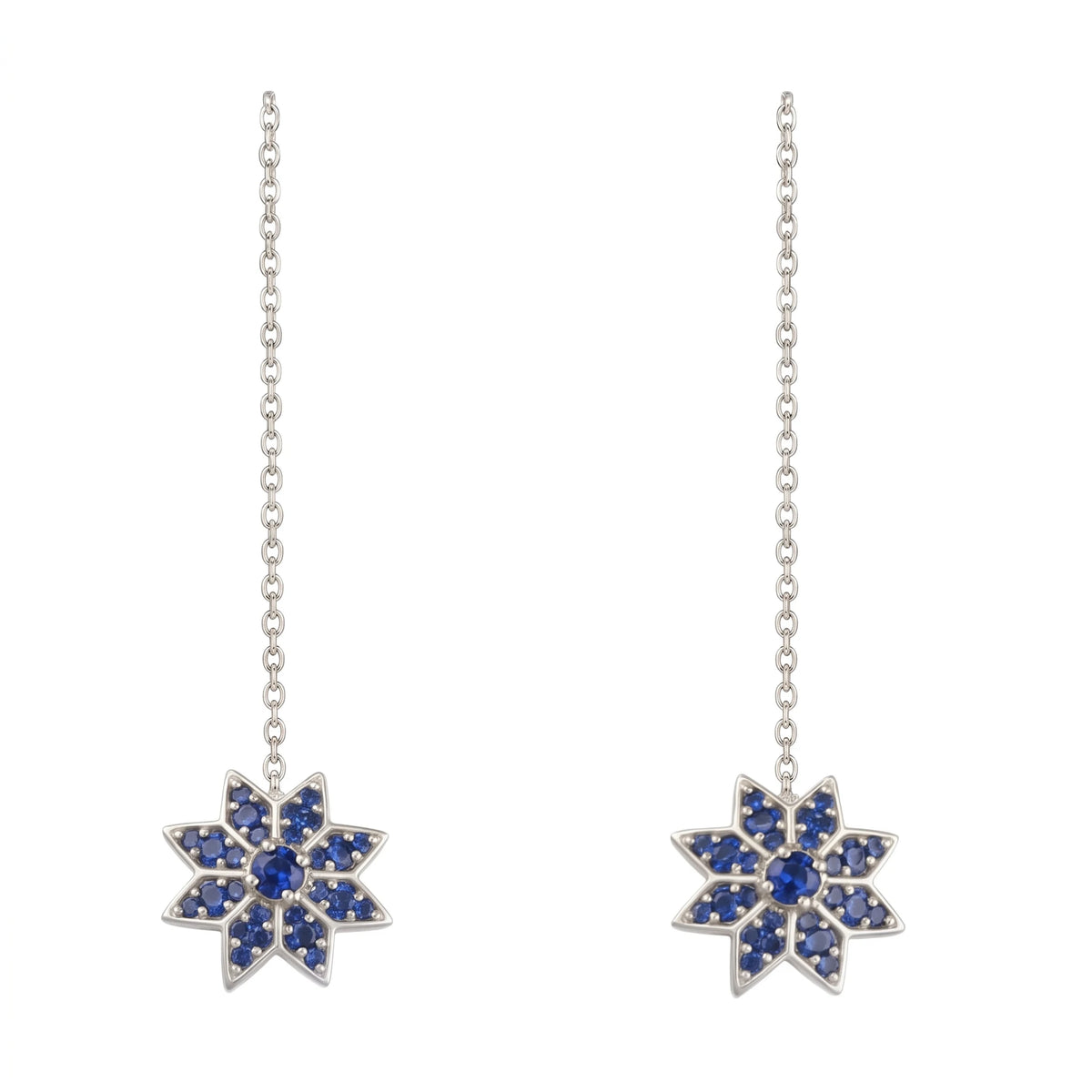 Pendientes Cadena Star Plata Azul Shine