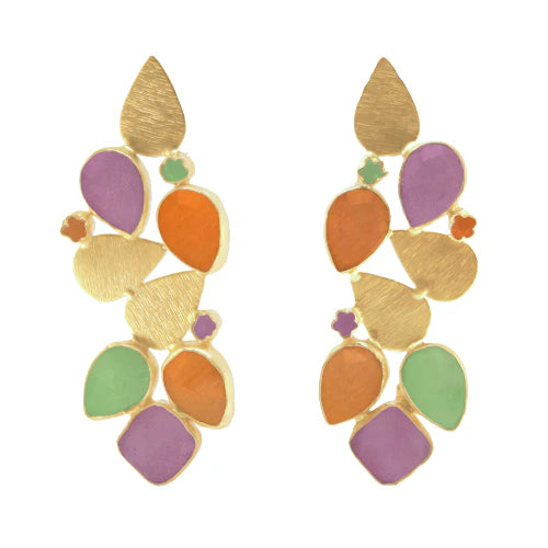 Camellia Earrings Limited Edition Dark Pink, Orange and Light Green