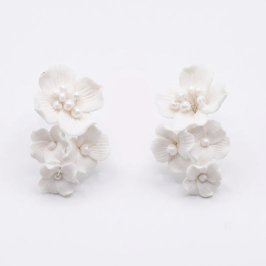 Pendientes Cerámica Nerina Flores Plata Blanco