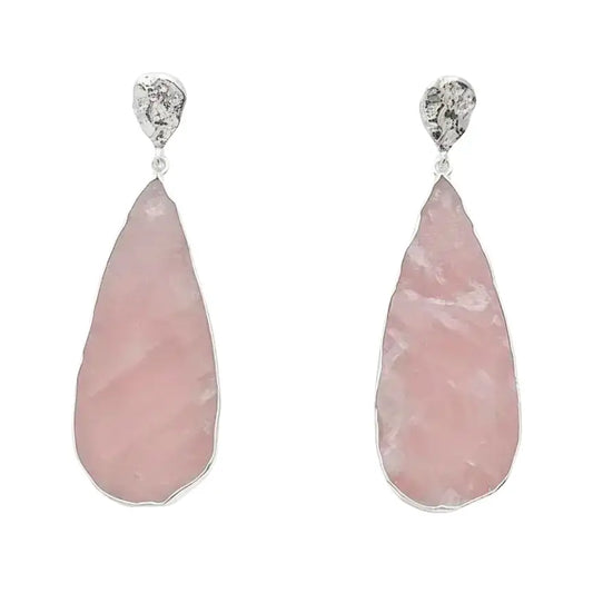 Pendientes Chloe Ed. Limitada Plata Rough Rosa Cuarzo