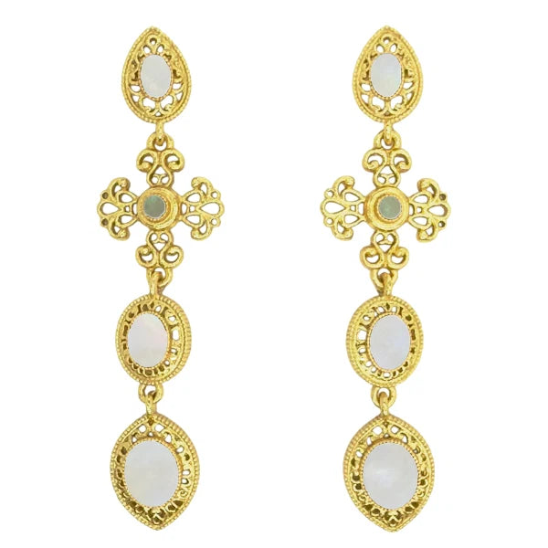 Pendientes Cruz Fuego Andaluz Ed. Limitada Blanco Nácar Y Labradorita
