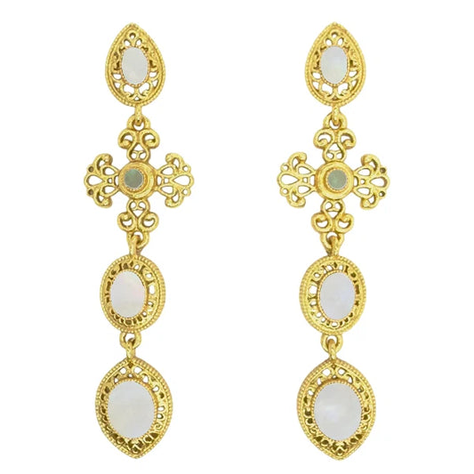 Pendientes Cruz Fuego Andaluz Ed. Limitada Blanco Nácar Y Labradorita