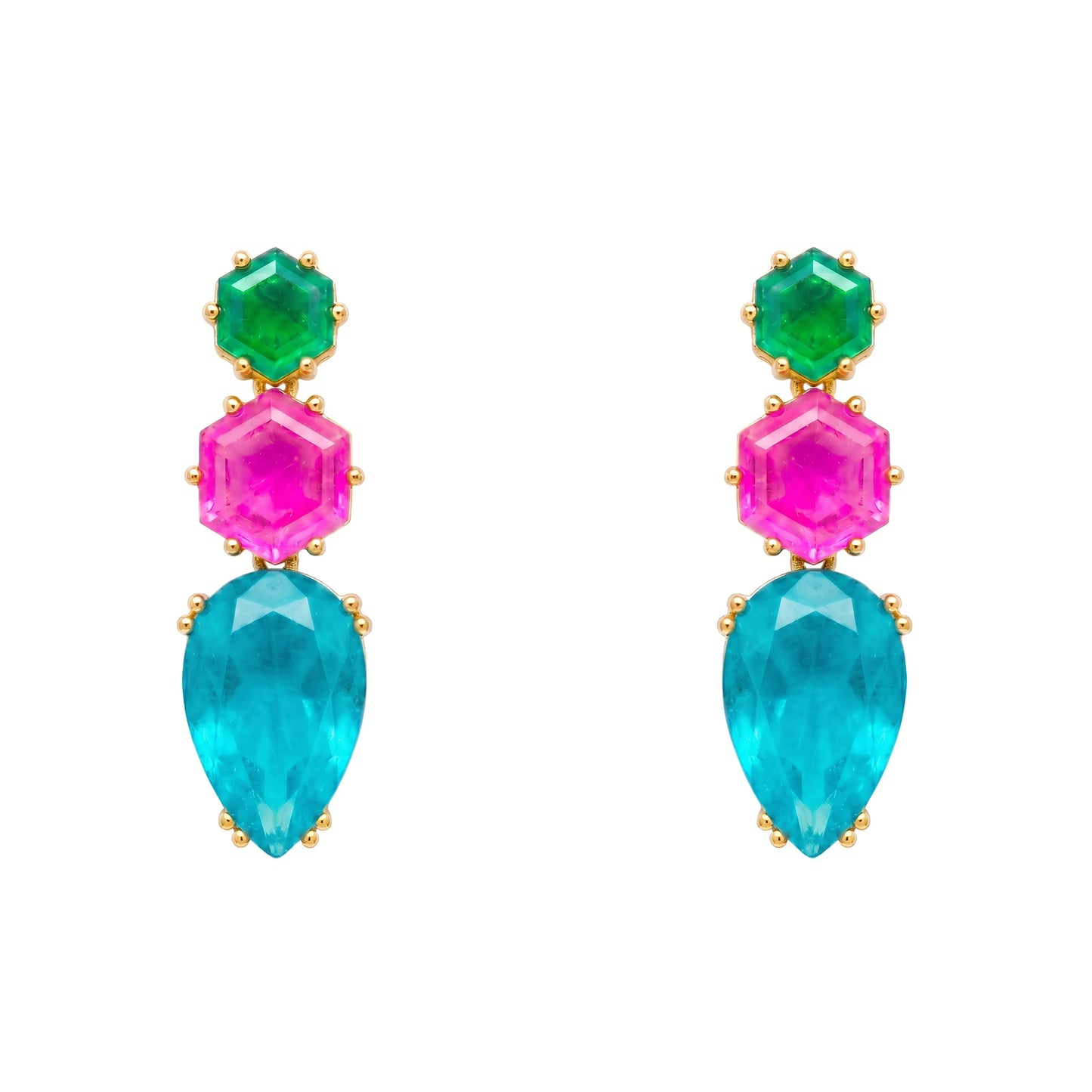 Pendientes Doublet Alborada Verde, Fucsia y Turquesa