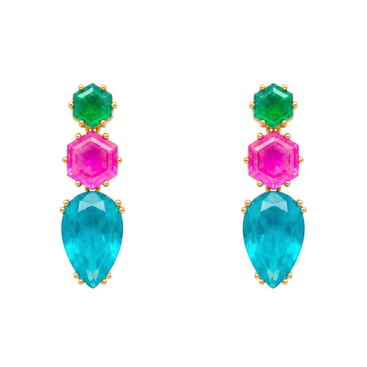 Pendientes Doublet Alborada Verde, Fucsia y Turquesa