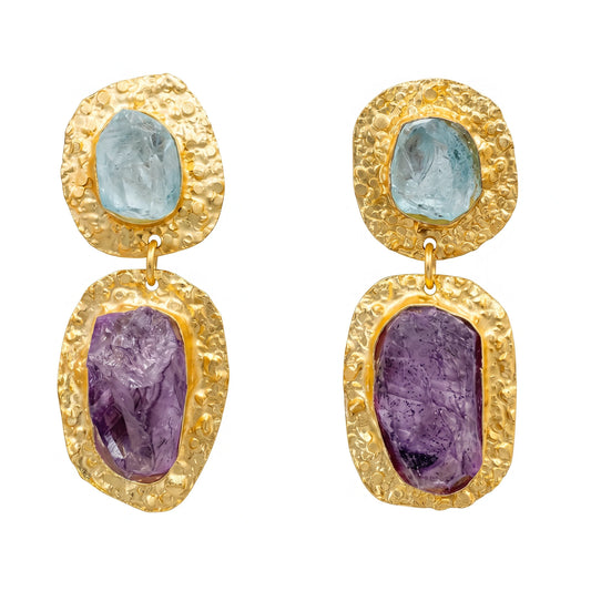 Elenis Limited Edition Rough Earrings in Turquoise and Purple
