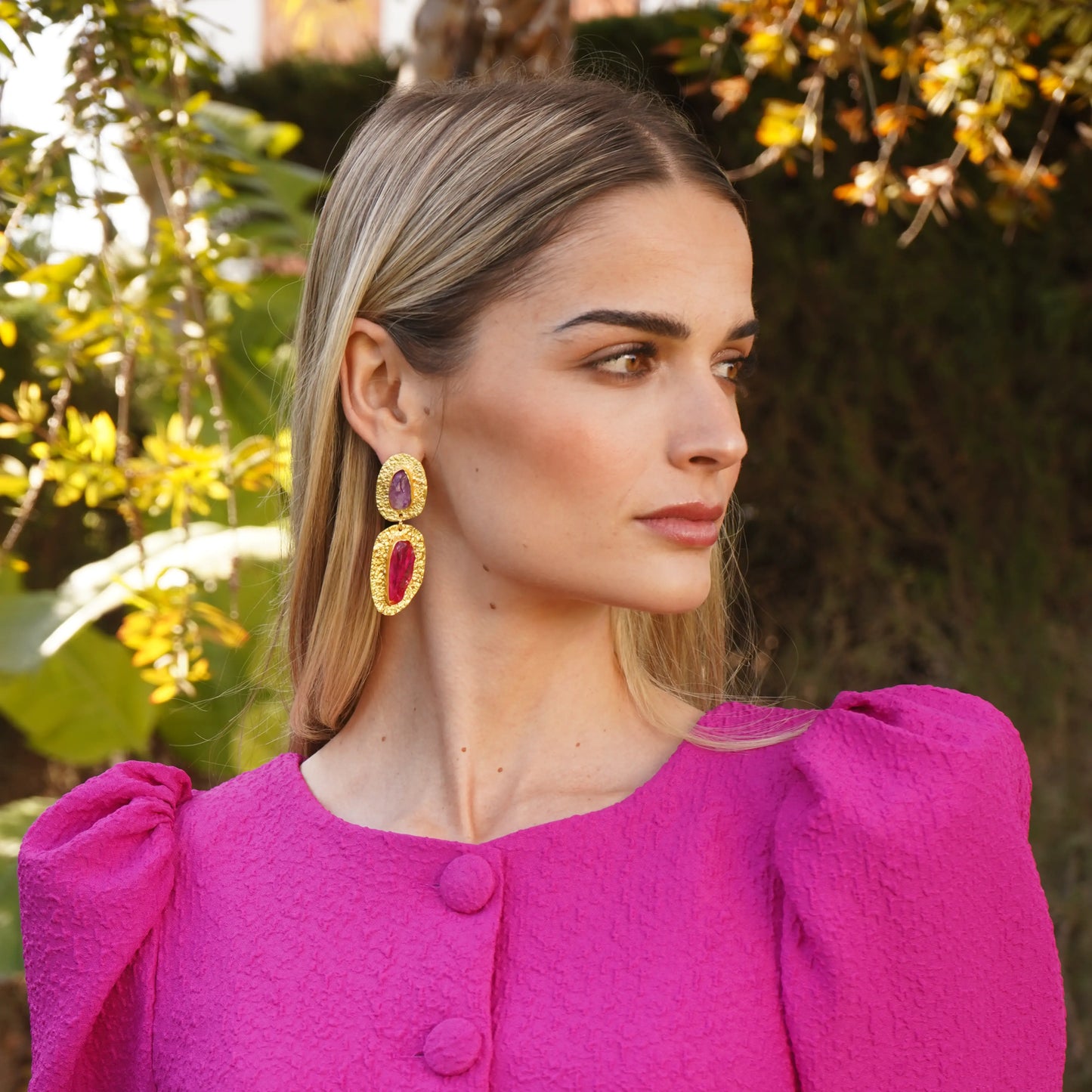 Elenis Limited Edition Earrings Rough Purple and Fuchsia