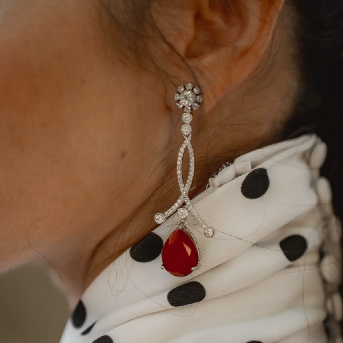 Pendientes Enjuto Plata Rojo