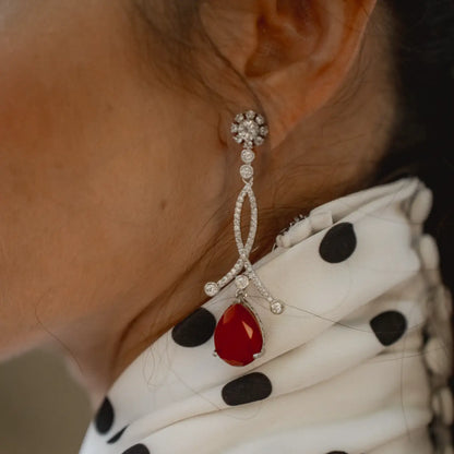 Pendientes Enjuto Plata Rojo