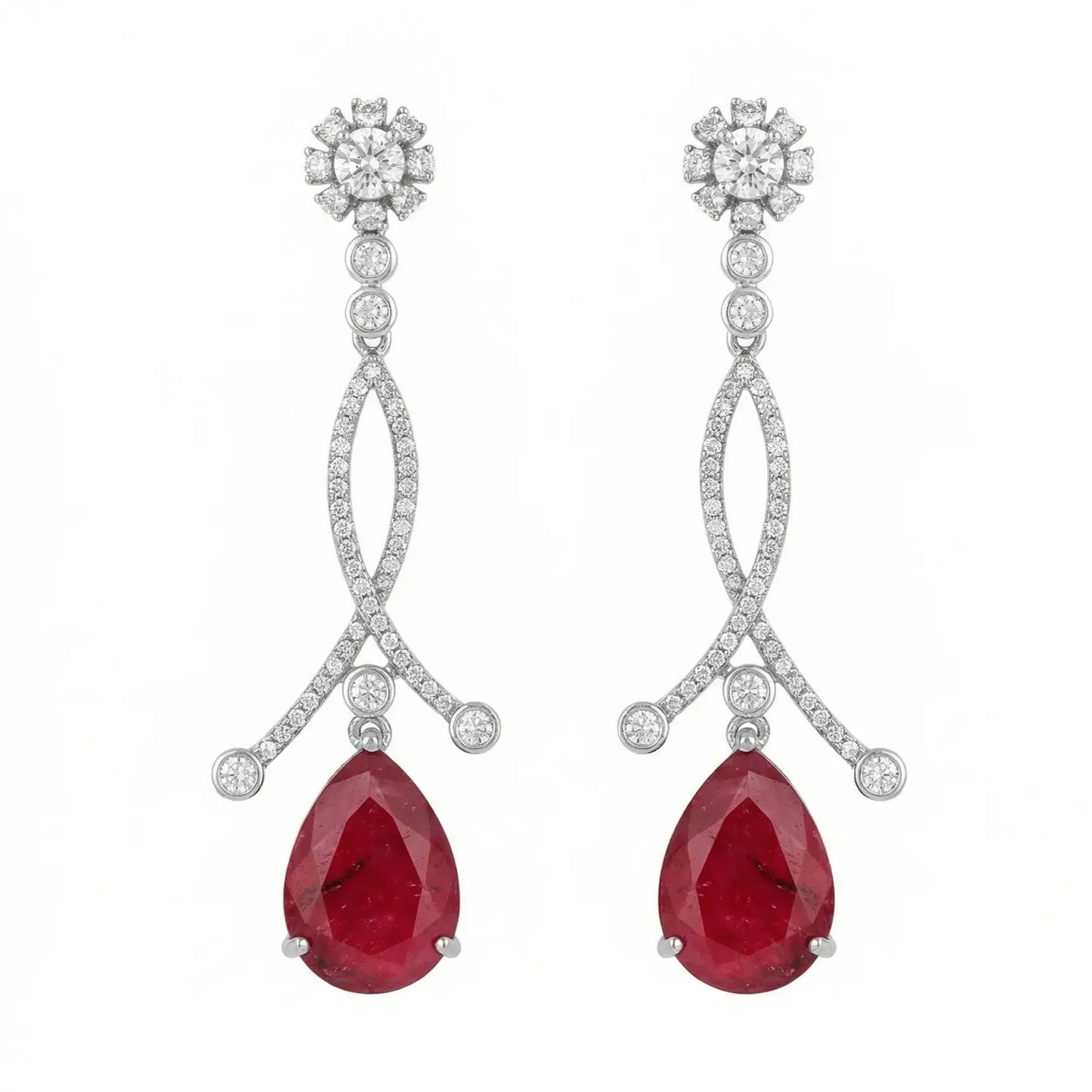Pendientes Enjuto Plata Rojo