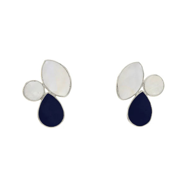 Pendientes Escila Ed. Limitada Plata Piedra Lunar, Blanco y Azul