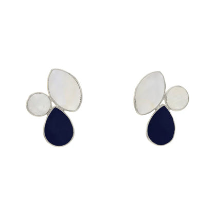 Pendientes Escila Ed. Limitada Plata Piedra Lunar, Blanco y Azul