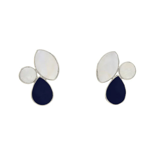 Pendientes Escila Ed. Limitada Plata Piedra Lunar, Blanco y Azul oscuro