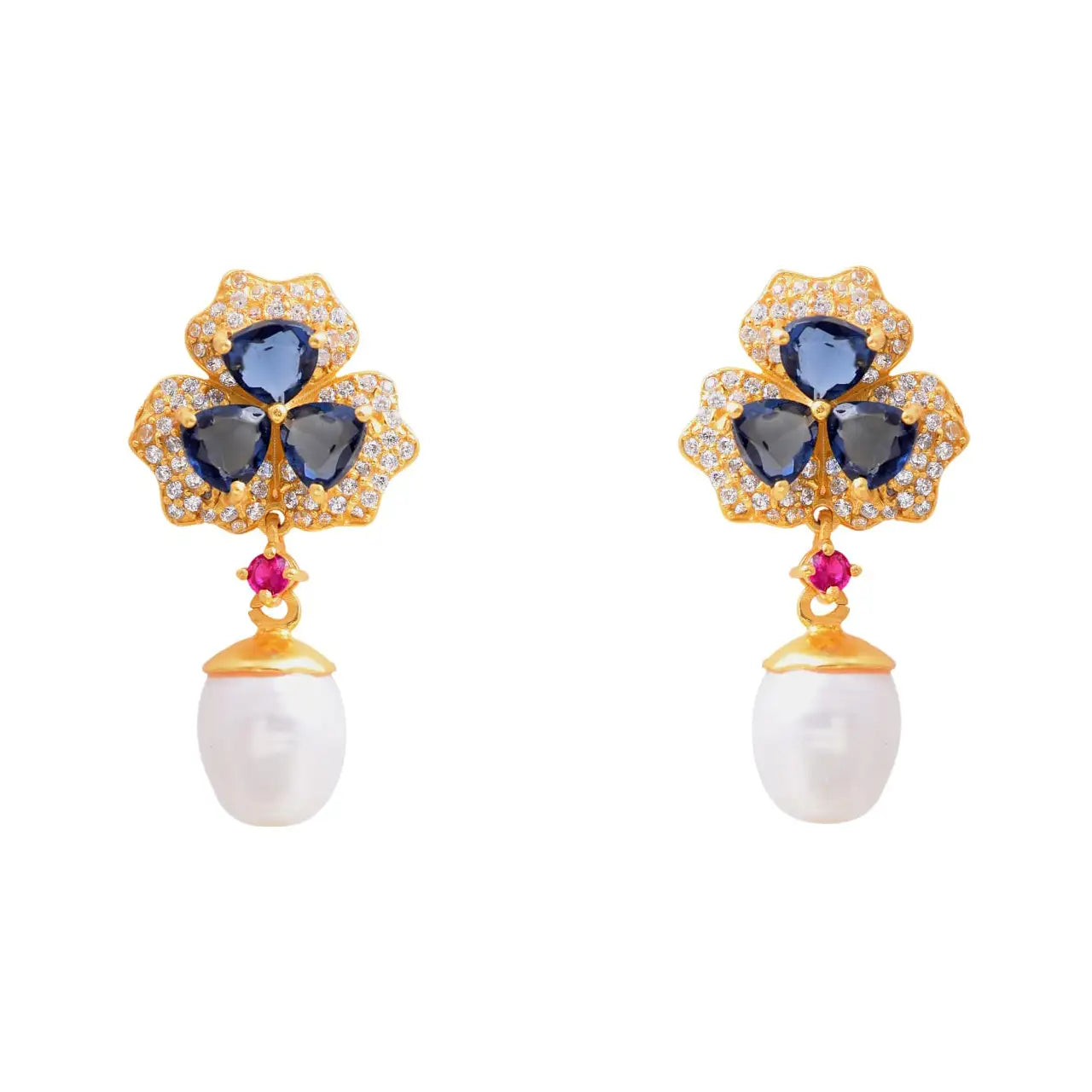 Pendientes Fresia Azul, Fucsia y Perla