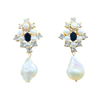 Pendientes Gallardo Shine, Negro y Perlas