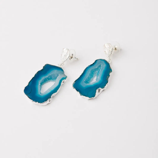 Pendientes Geodas Plata Azul Turquesa