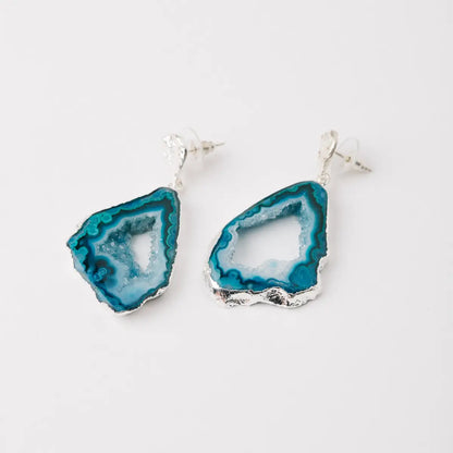 Pendientes Geodas Plata Azul Turquesa