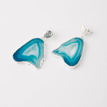 Pendientes Geodas Plata Azul Turquesa