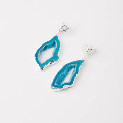 Pendientes Geodas Plata Azul Turquesa