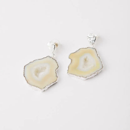 Pendientes Geodas Plata Beige
