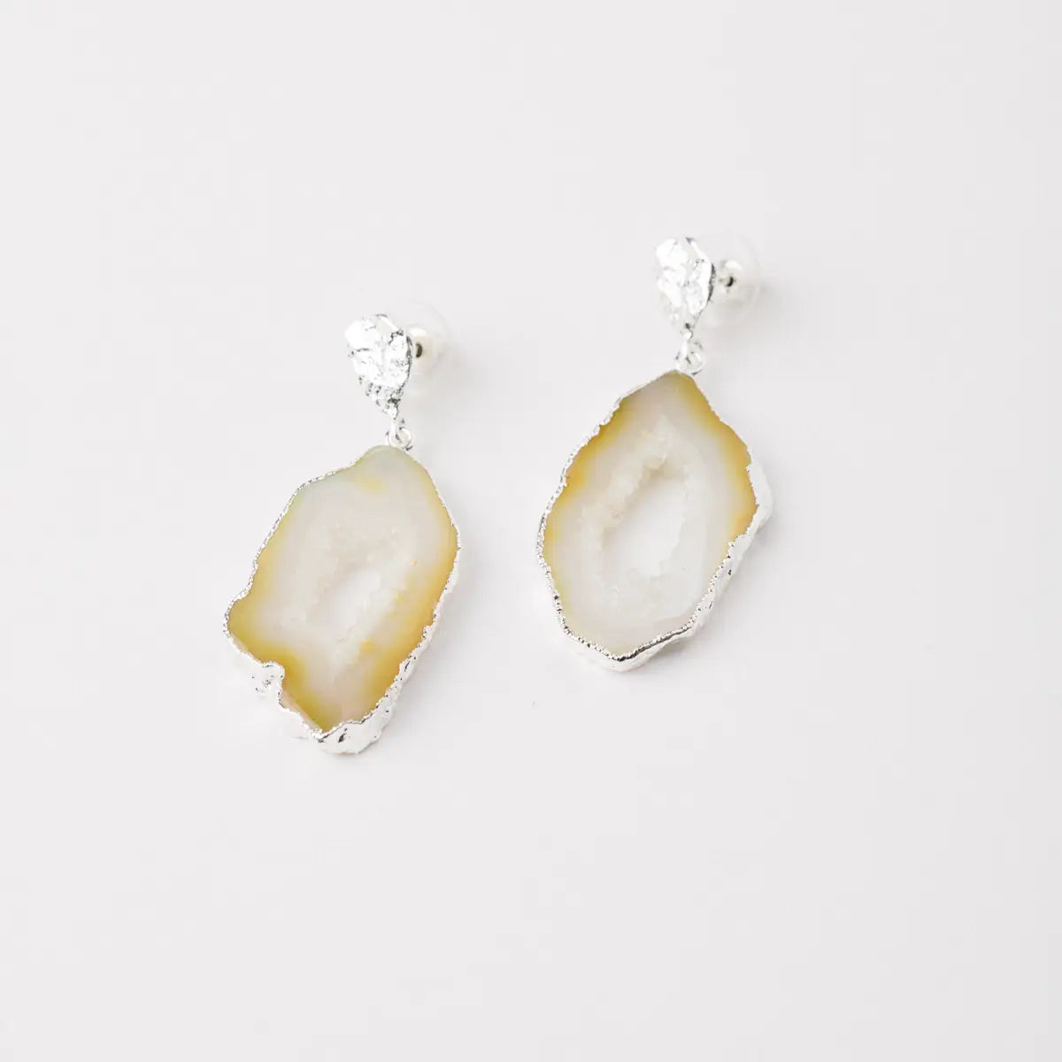 Pendientes Geodas Plata Beige