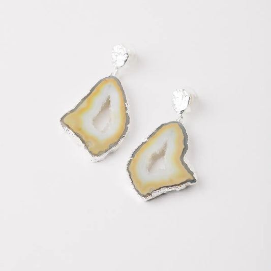 Pendientes Geodas Plata Beige
