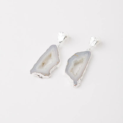 Pendientes Geodas Plata Blanco