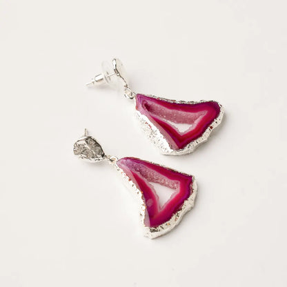 Pendientes Geodas Plata Buganvilla
