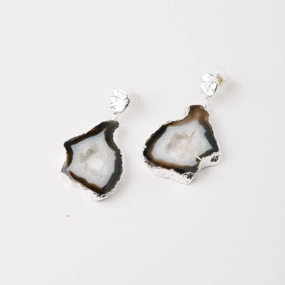 Pendientes Geodas Plata Marrón