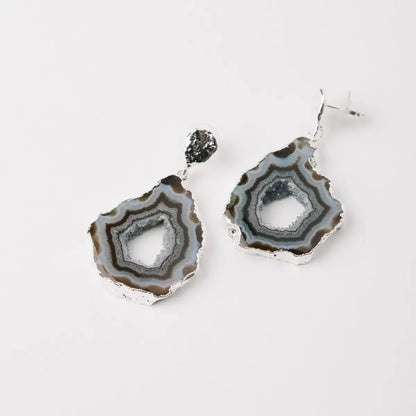 Pendientes Geodas Plata Marrón