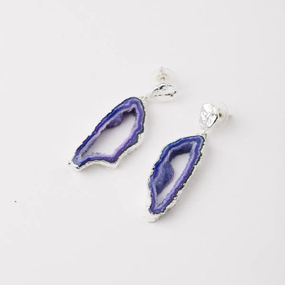 Pendientes Geodas Plata Morado