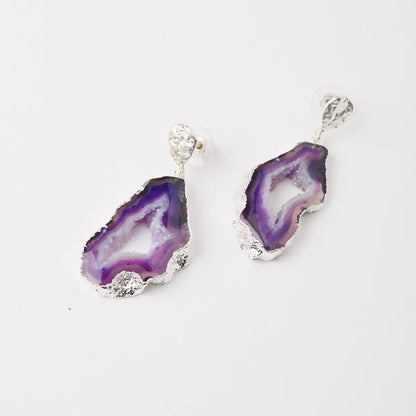 Pendientes Geodas Plata Morado