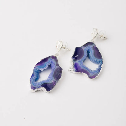 Pendientes Geodas Plata Morado