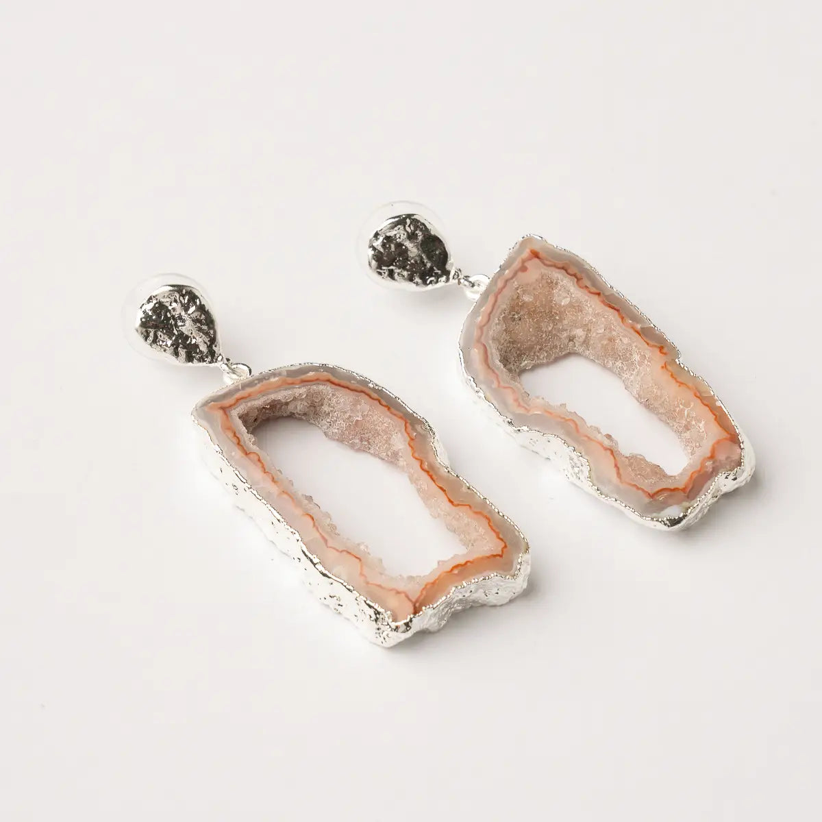 Pendientes Geodas Plata Naranja