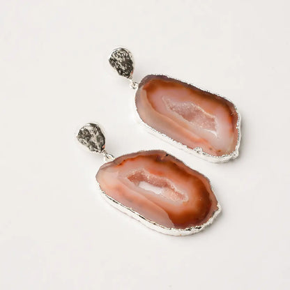Pendientes Geodas Plata Naranja