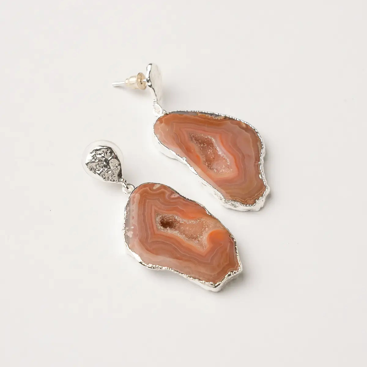 Pendientes Geodas Plata Naranja