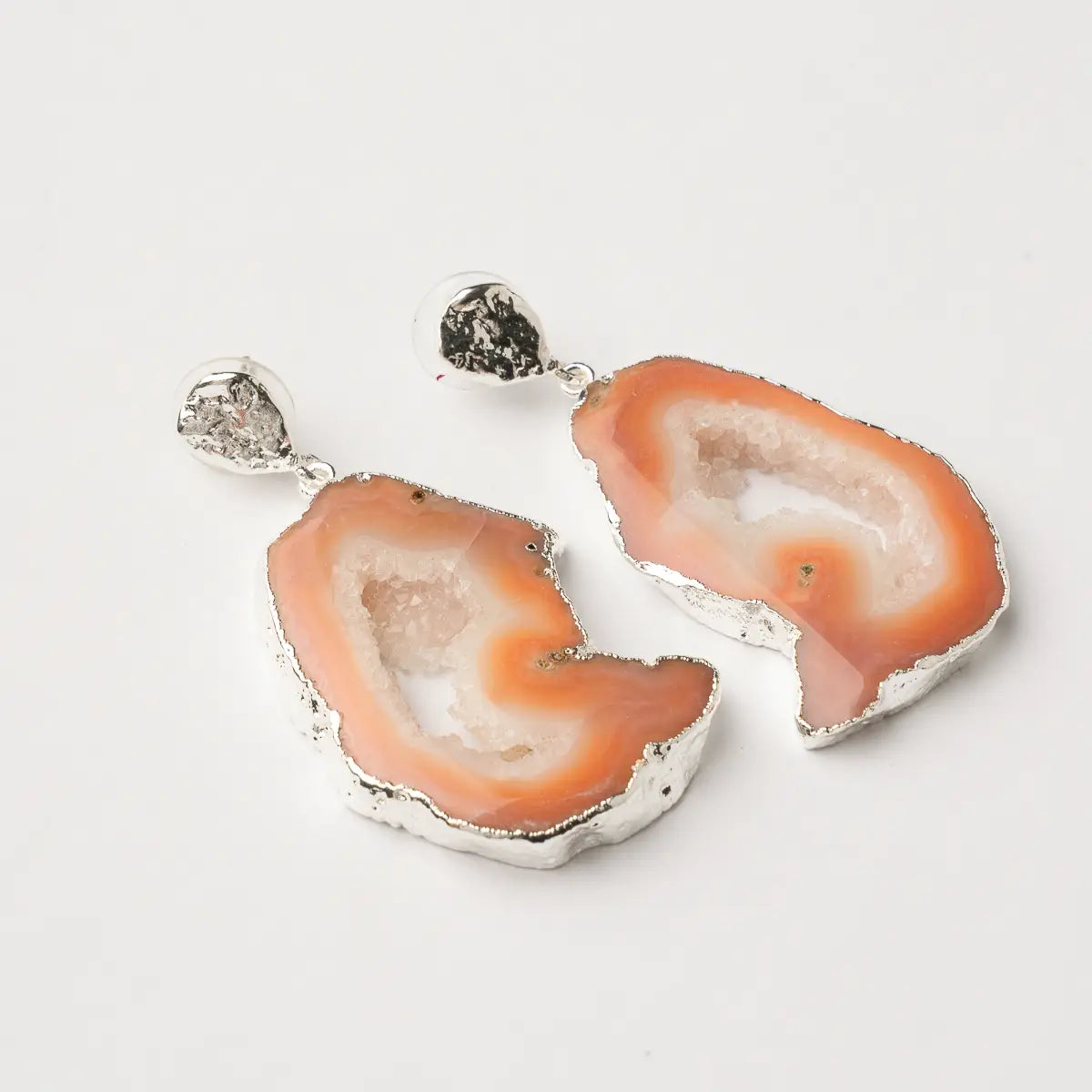 Pendientes Geodas Plata Naranja