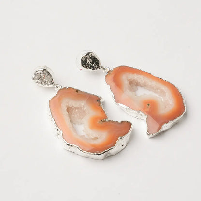Pendientes Geodas Plata Naranja