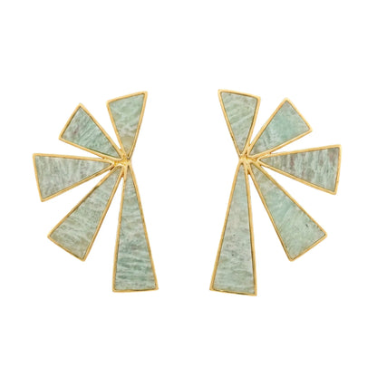 Pendientes Geometric Verde Agua Amazonita (Borde Fino)