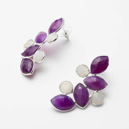 Pendientes Hali Ed. Limitada Plata Morado y Piedra Lunar